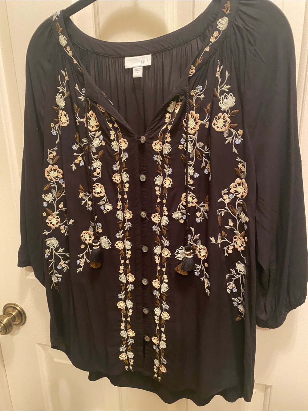 J. Jill Black Embroidered Button-Front Tunic